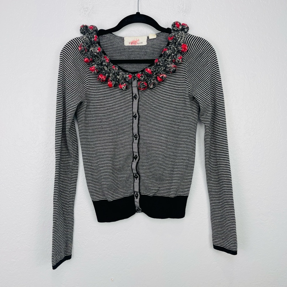 Anthropologie Karen Nicol Striped Pom Pom Cardigan - Picture 2 of 9